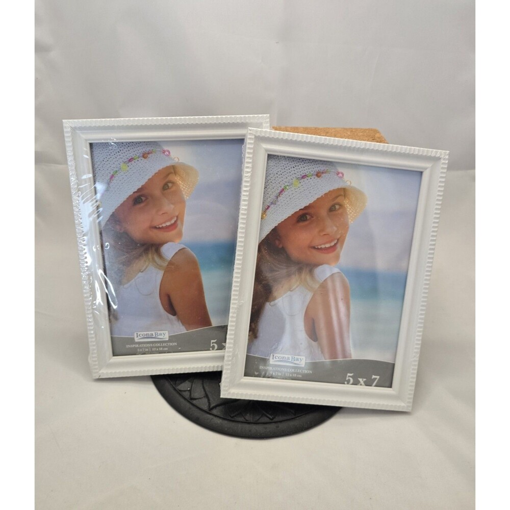 Set of 2 Icona Bay 5x7 White Picture Frames New Sealed Wall or Tabletop Coastal